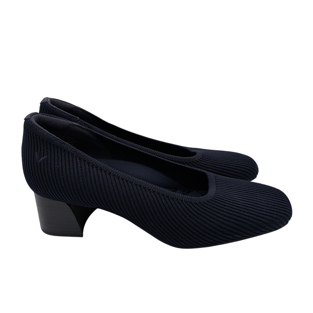 VIVAIA Melody 2.0 Square Toe Chunky Navy Ribbed Knit Block Heel Pumps 7.5 38.5